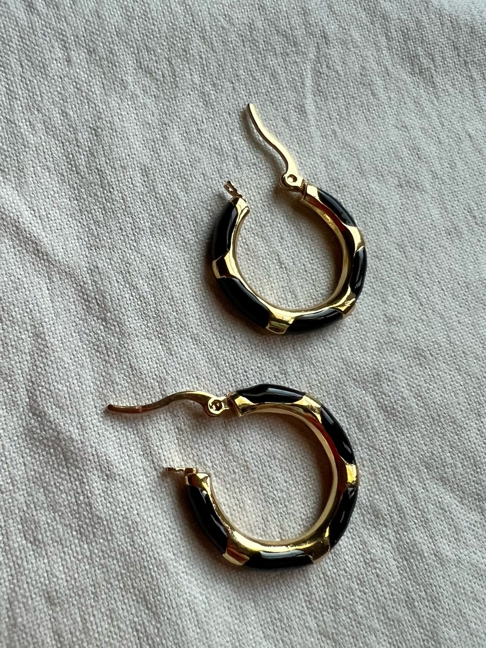 Gold and Black Enamel Hoop Earrings